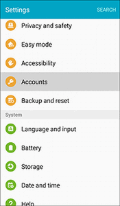 screenshot of accounts option